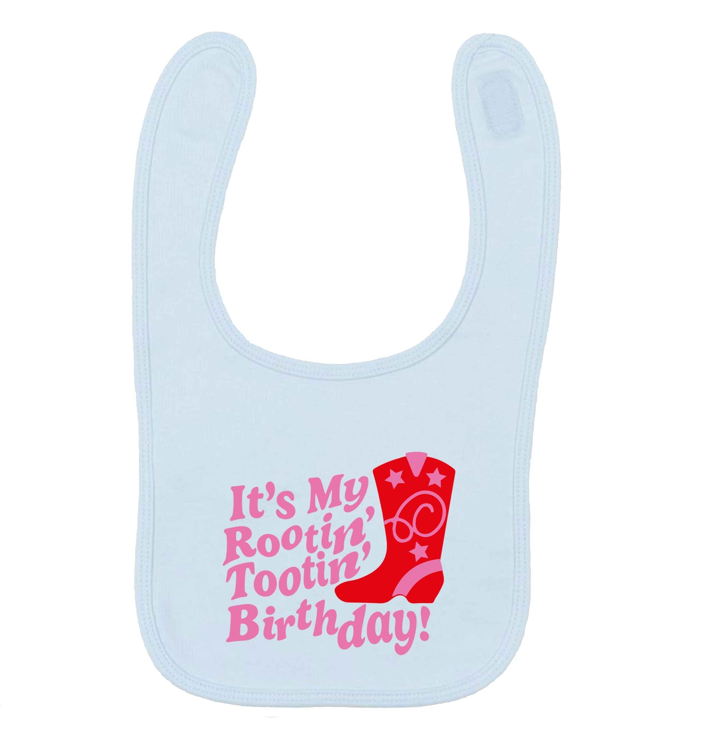 It's my rootin' tootin' birthday! pale blue baby bib