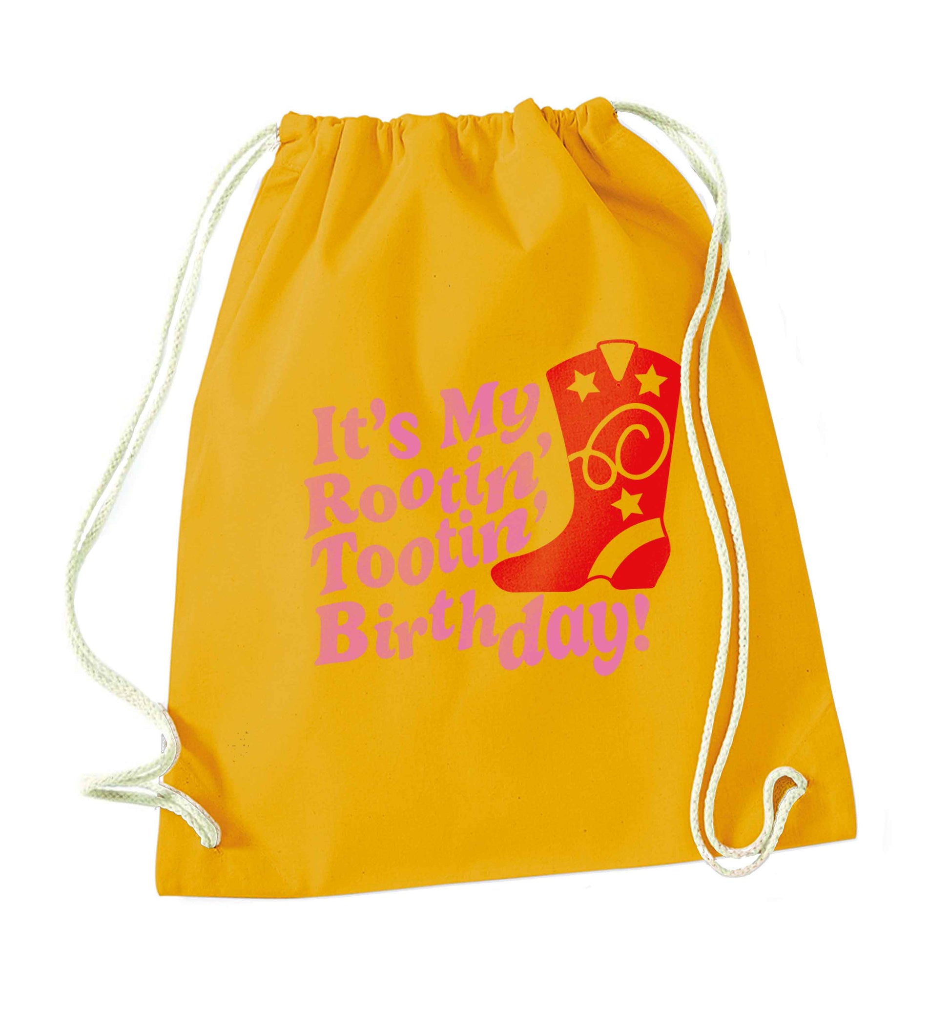 It's my rootin' tootin' birthday! mustard drawstring bag