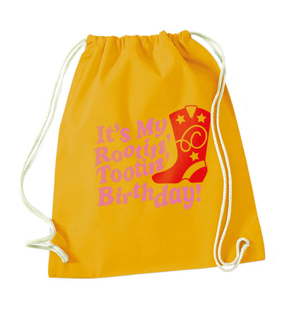 It's my rootin' tootin' birthday! mustard drawstring bag