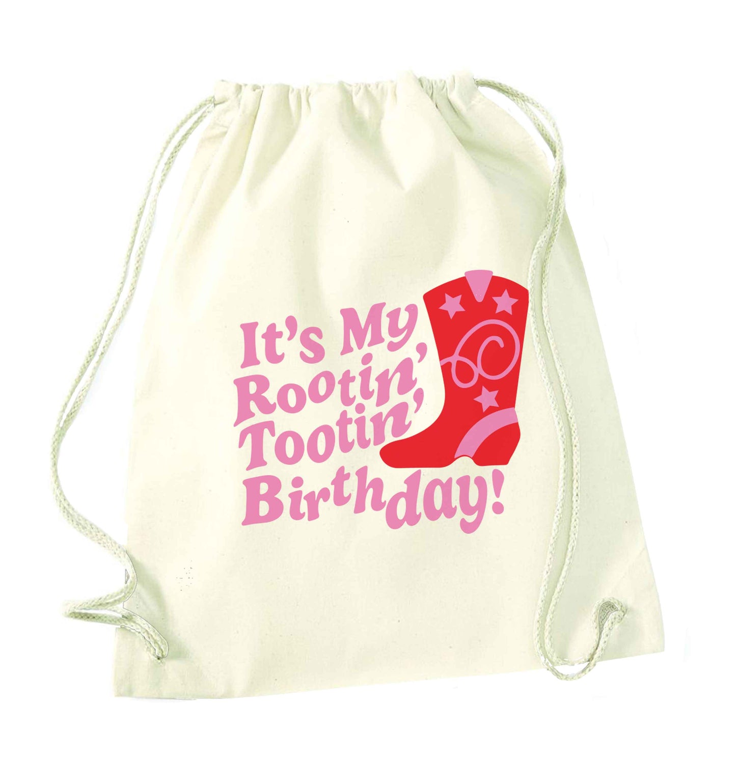 It's my rootin' tootin' birthday! natural drawstring bag