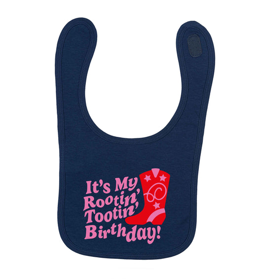 It's my rootin' tootin' birthday! navy baby bib