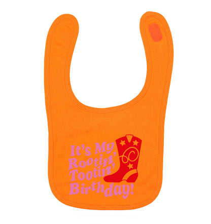 It's my rootin' tootin' birthday! orange baby bib