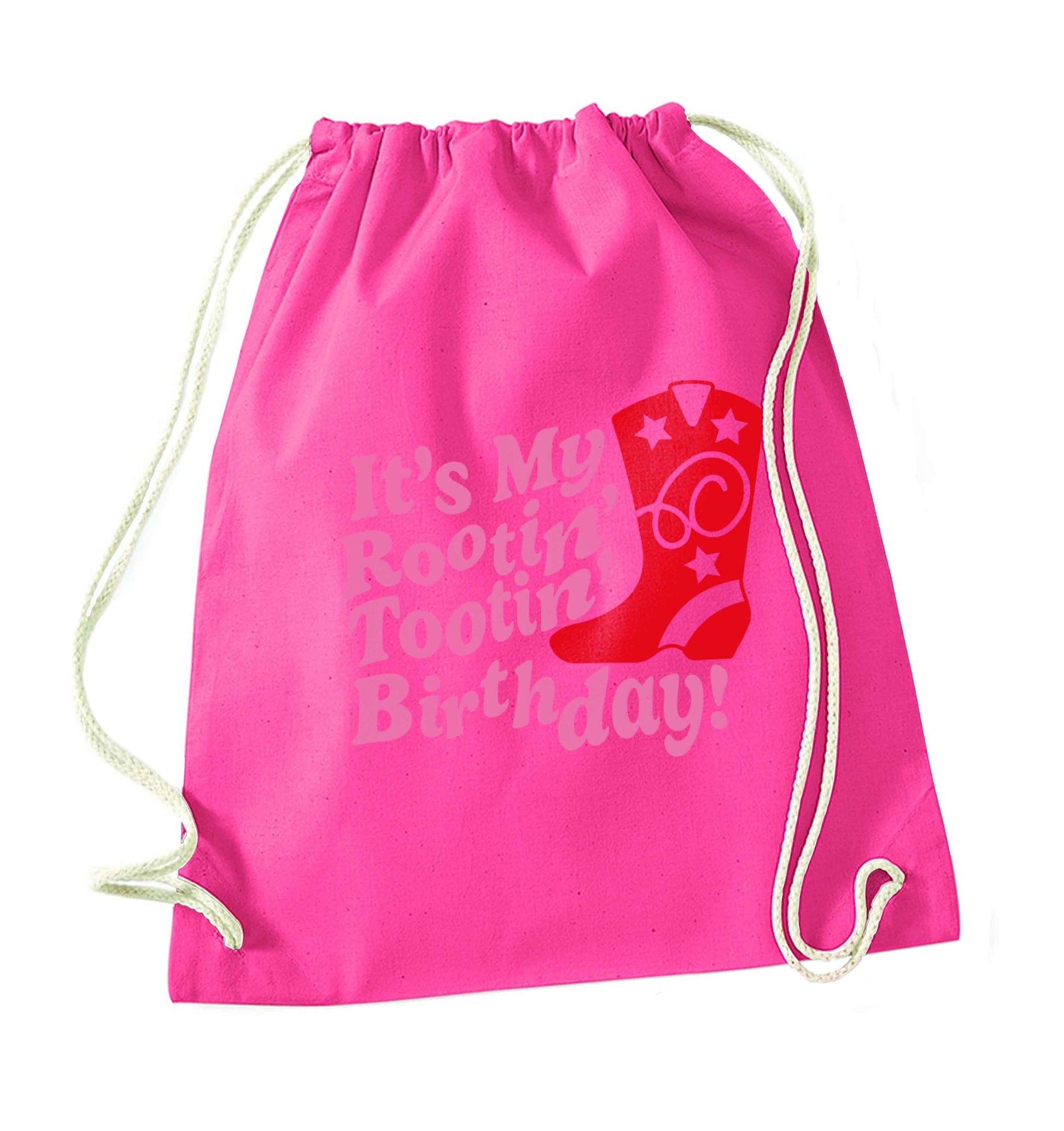 It's my rootin' tootin' birthday! pink drawstring bag