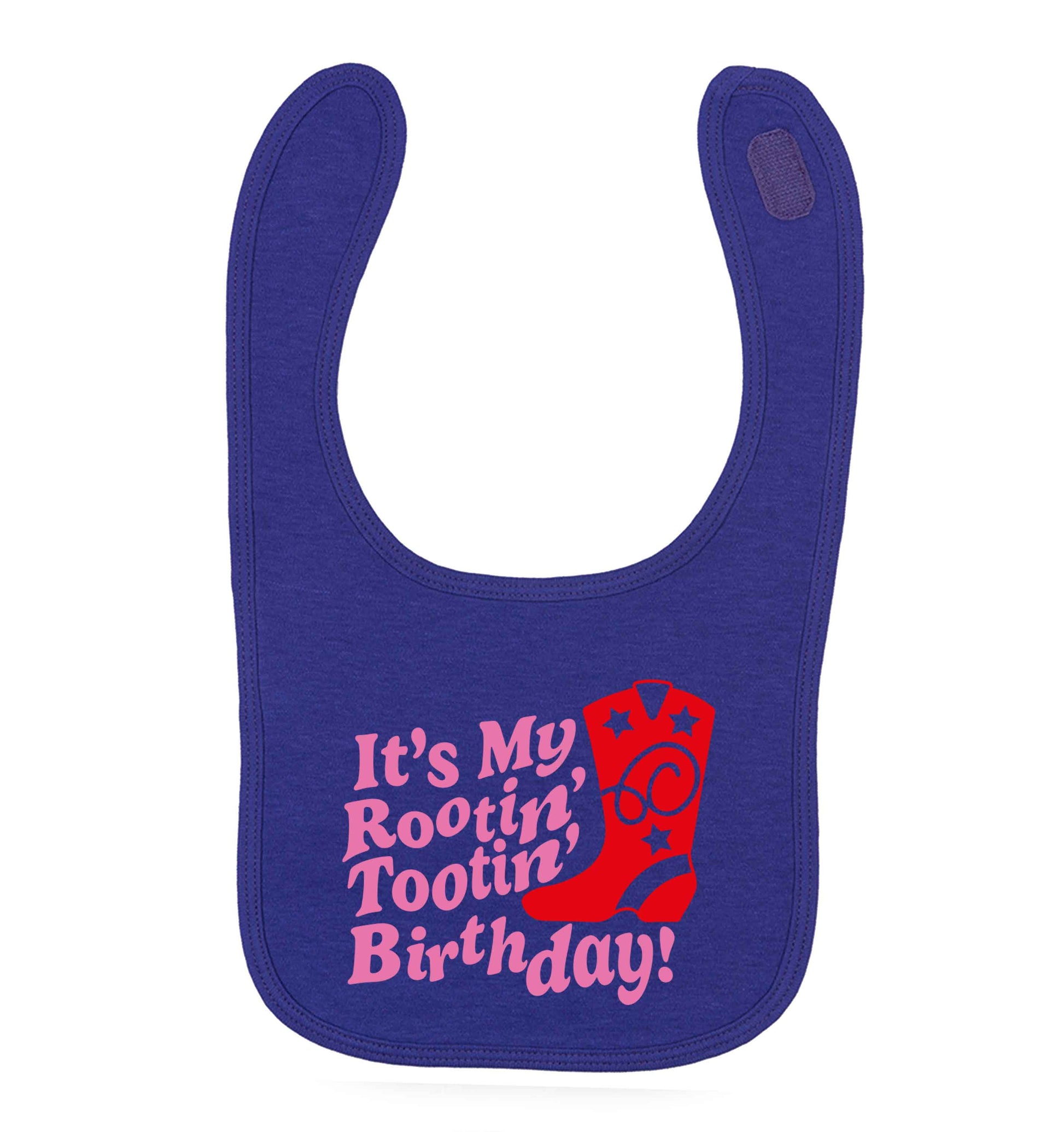 It's my rootin' tootin' birthday! purple baby bib