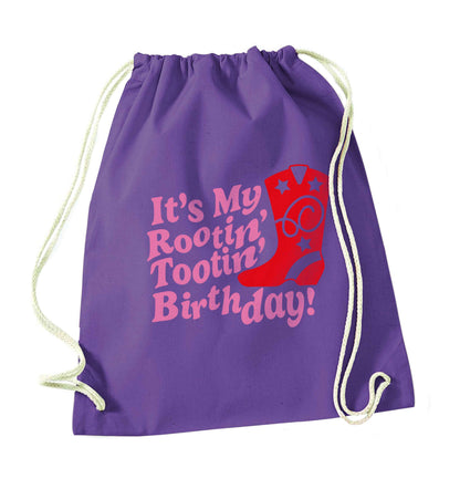 It's my rootin' tootin' birthday! purple drawstring bag