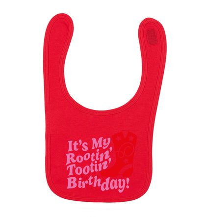It's my rootin' tootin' birthday! red baby bib