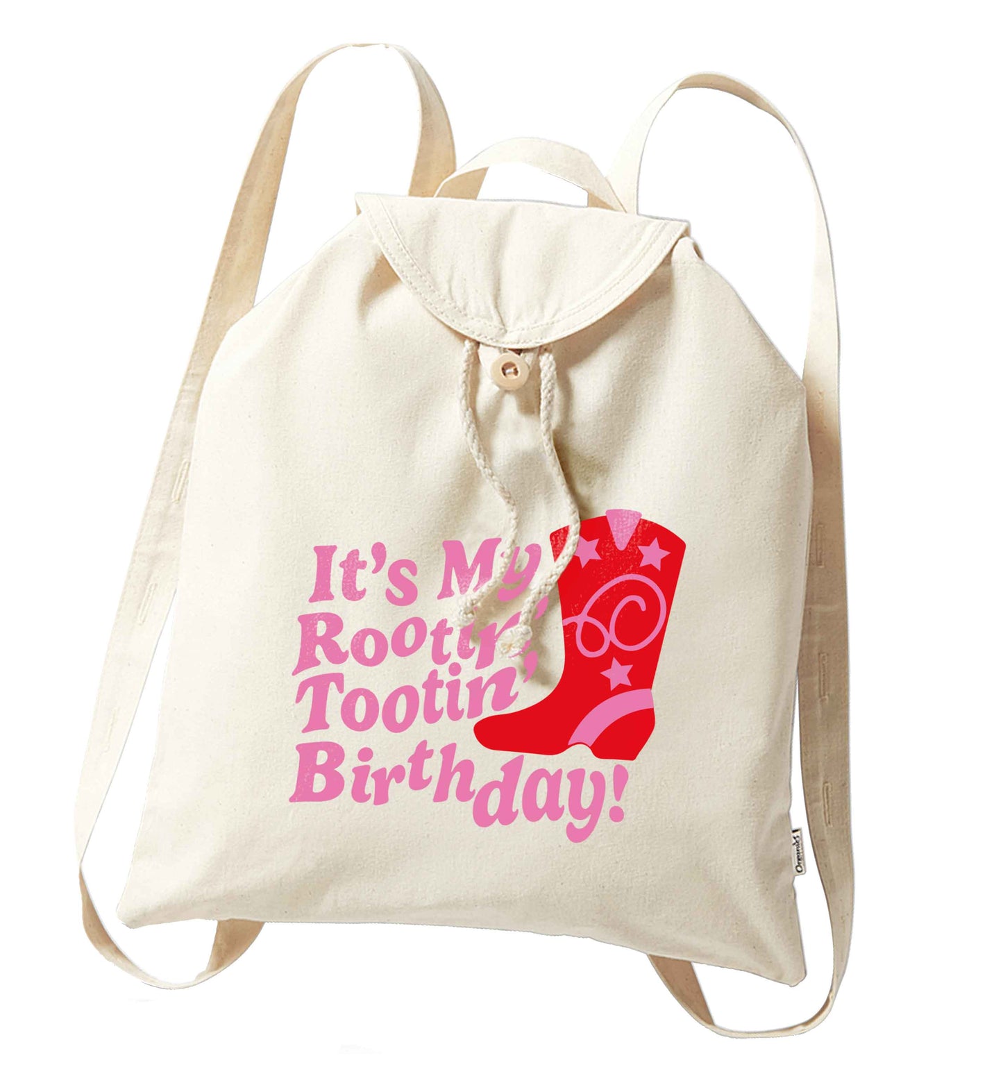 It's my rootin' tootin' birthday! organic cotton backpack tote with wooden buttons in natural