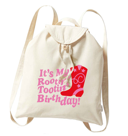 It's my rootin' tootin' birthday! organic cotton backpack tote with wooden buttons in natural