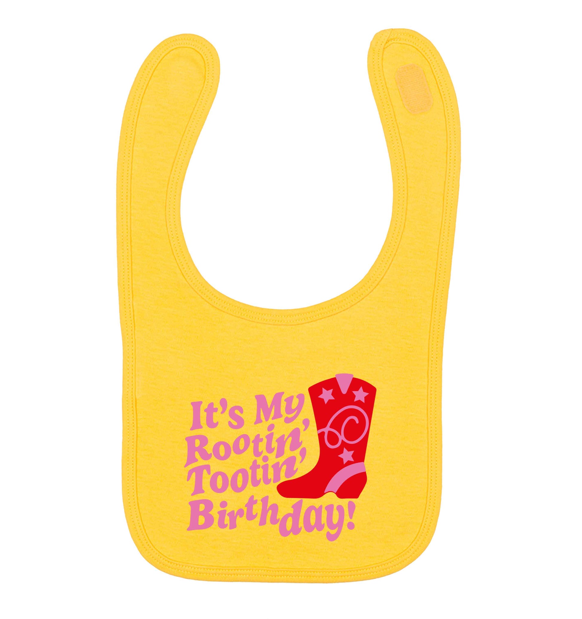 It's my rootin' tootin' birthday! yellow baby bib