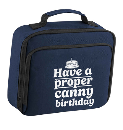 Have a proper canny birthday insulated navy lunch bag cooler