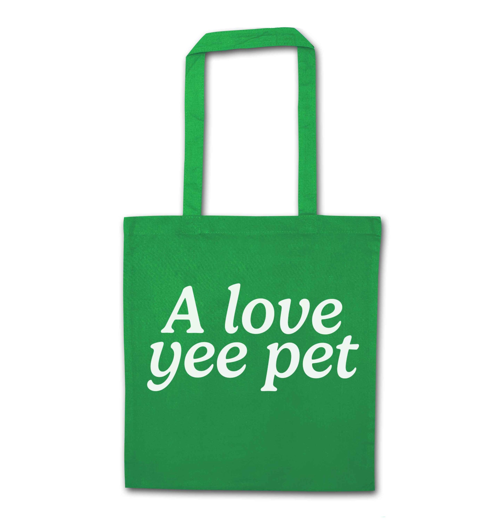 A love yee pet green tote bag