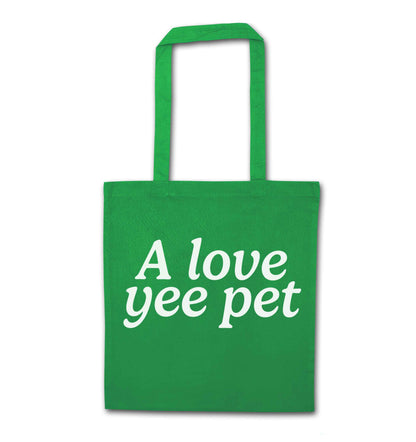 A love yee pet green tote bag