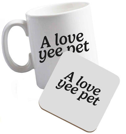 10 oz A love yee pet ceramic mug and coaster set right handed