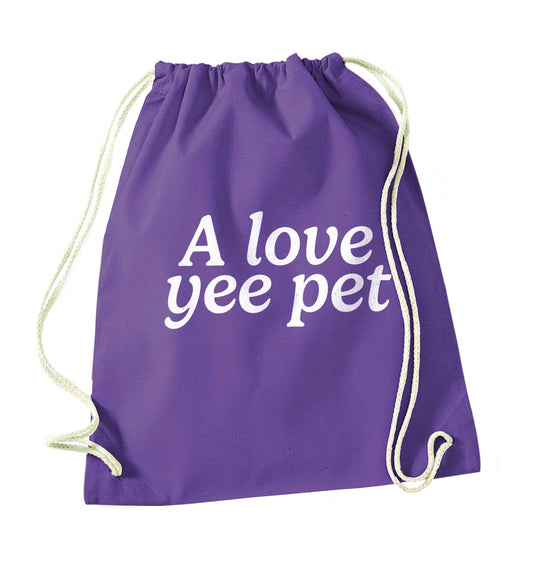 A love yee pet purple drawstring bag
