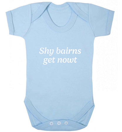 Shy bairns get nowt baby vest pale blue 18-24 months