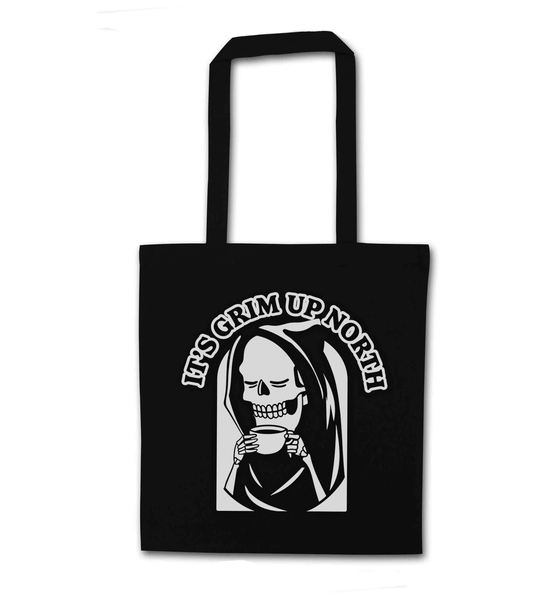 It's grim up North black tote bag