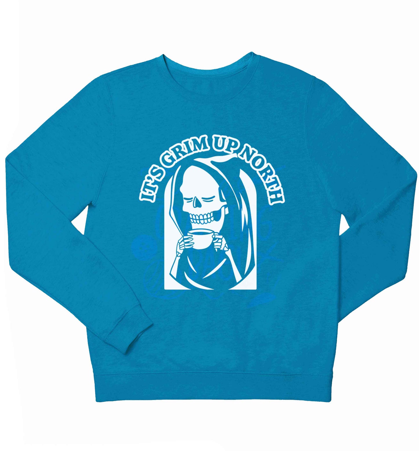 It's grim up North children's blue sweater 12-13 Years