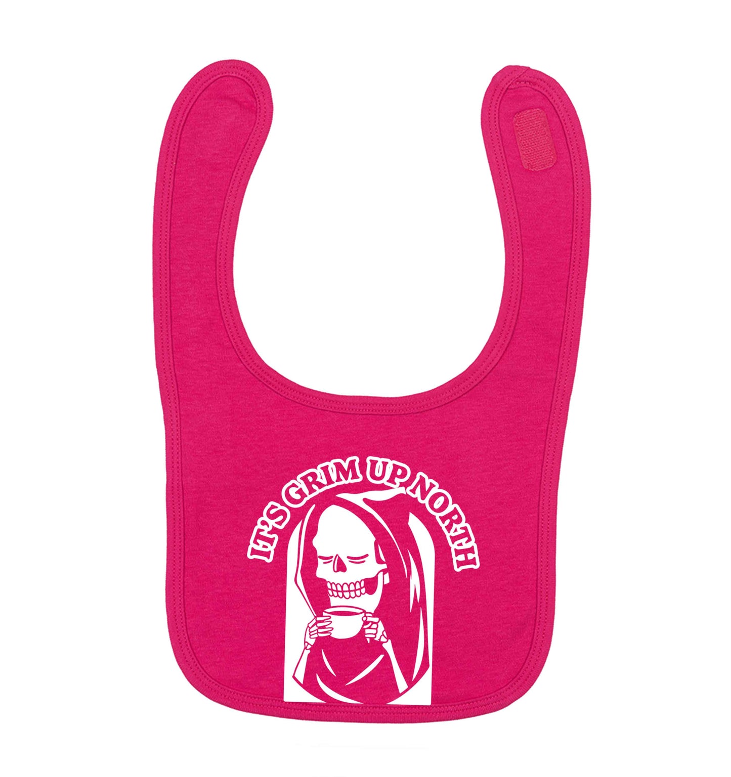 It's grim up North dark pink baby bib