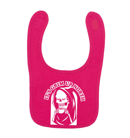 It's grim up North dark pink baby bib