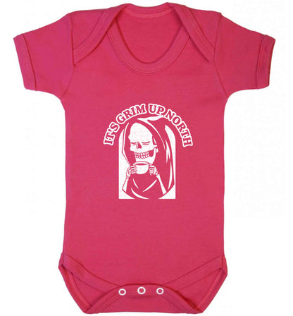 It's grim up North baby vest dark pink 18-24 months