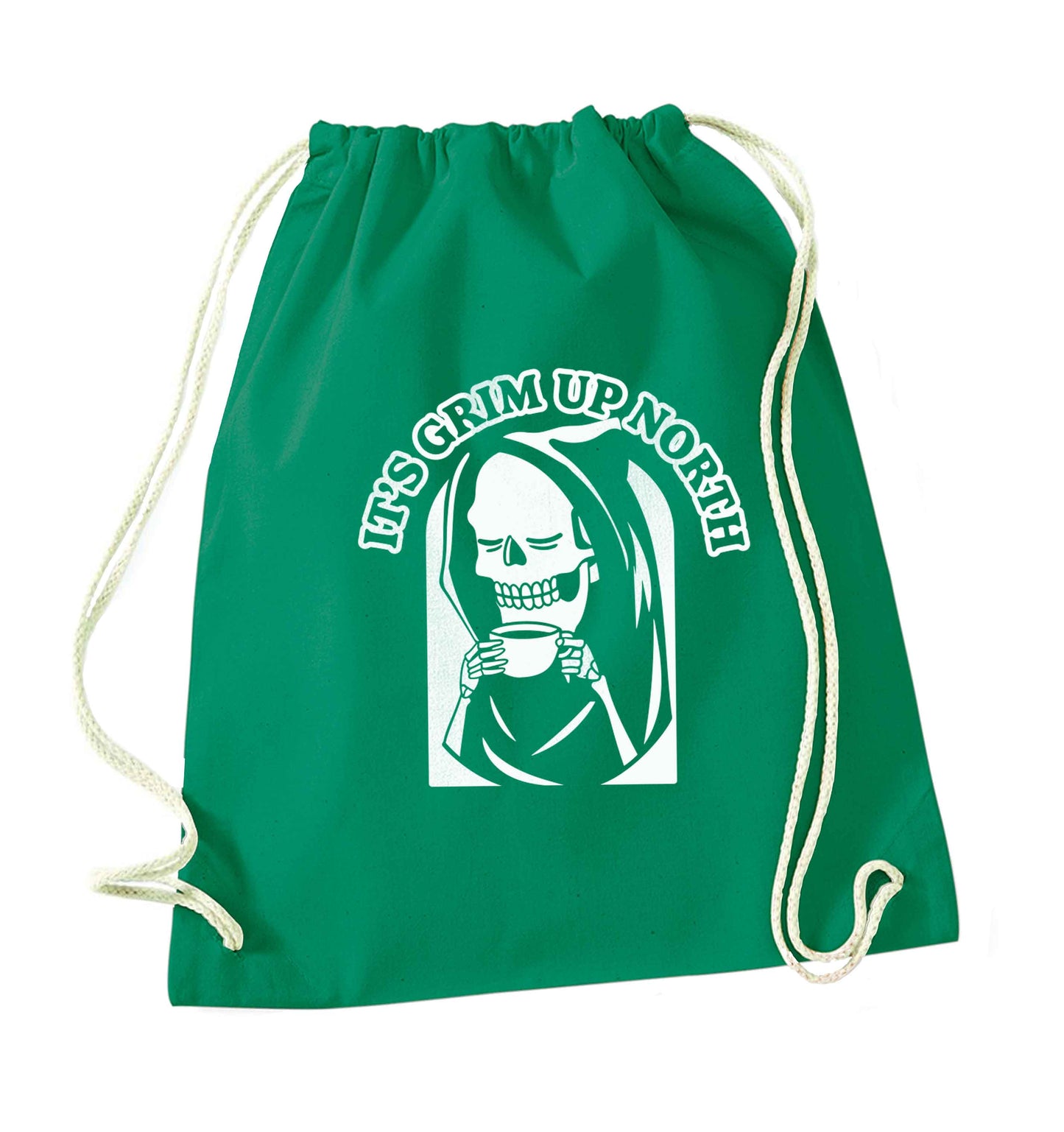 It's grim up North green drawstring bag