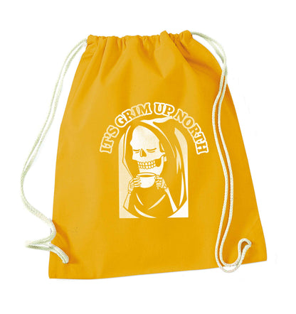 It's grim up North mustard drawstring bag