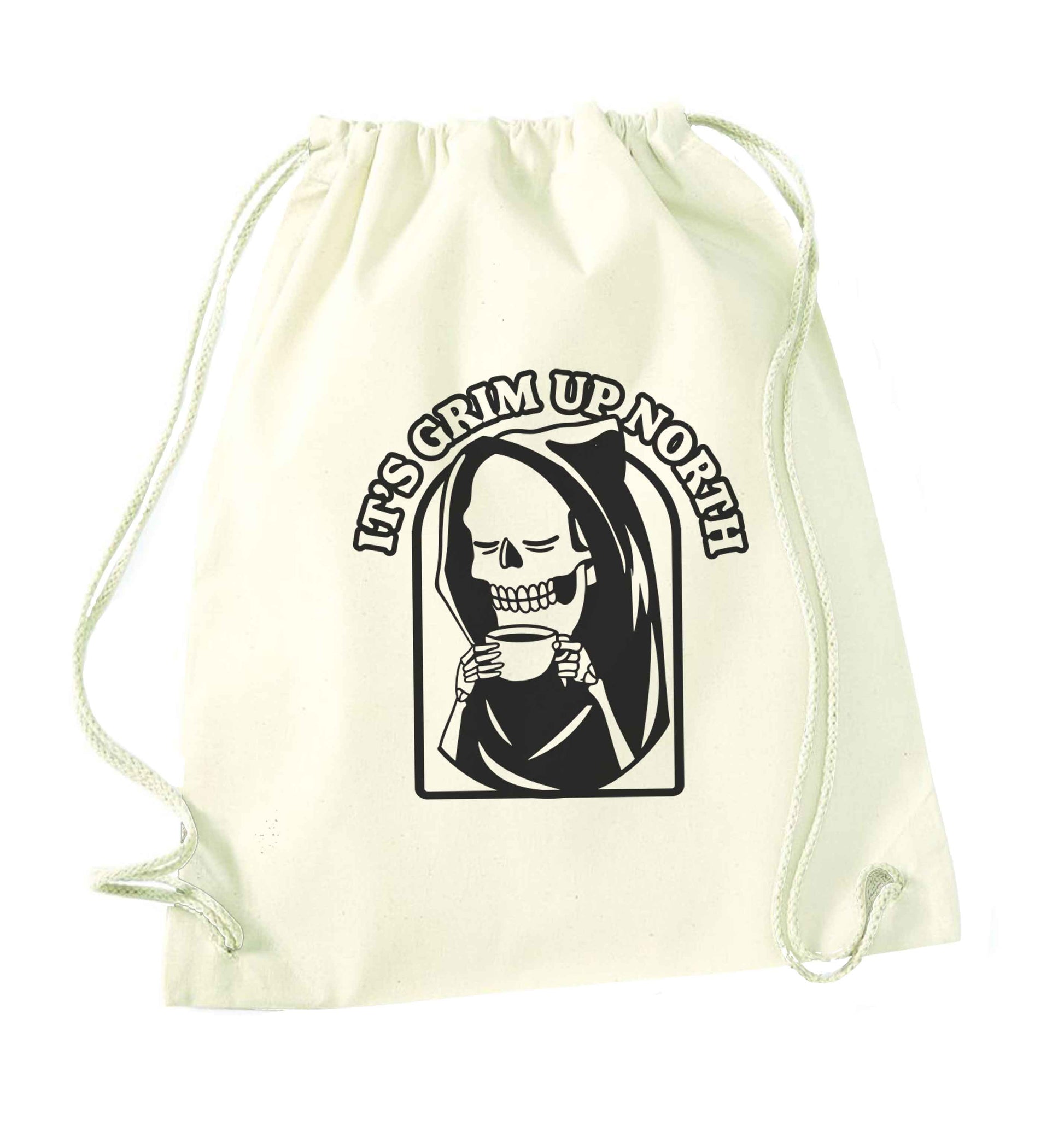 It's grim up North natural drawstring bag