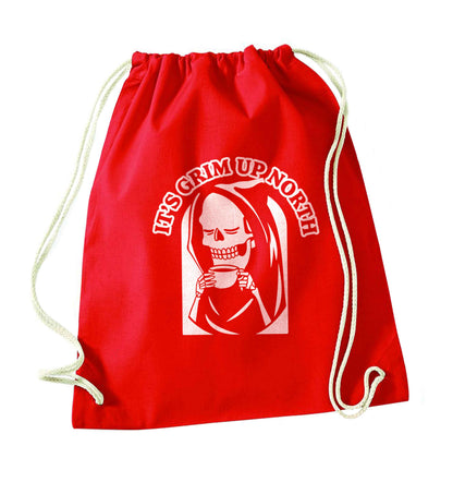 It's grim up North red drawstring bag 