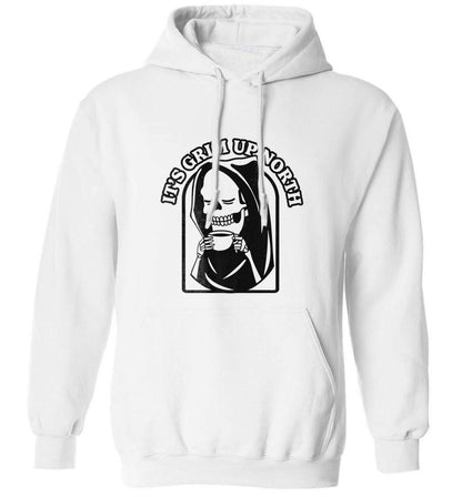 It's grim up North adults unisex white hoodie 2XL