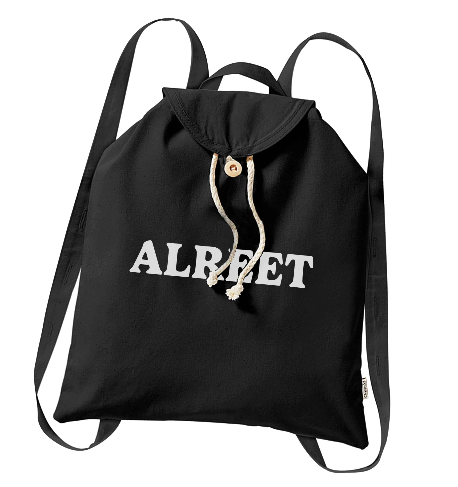 Alreet organic cotton backpack tote with wooden buttons in black