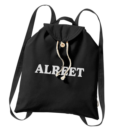 Alreet organic cotton backpack tote with wooden buttons in black