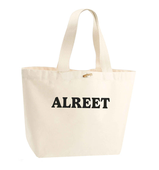 Alreet organic cotton premium tote bag with wooden toggle in natural
