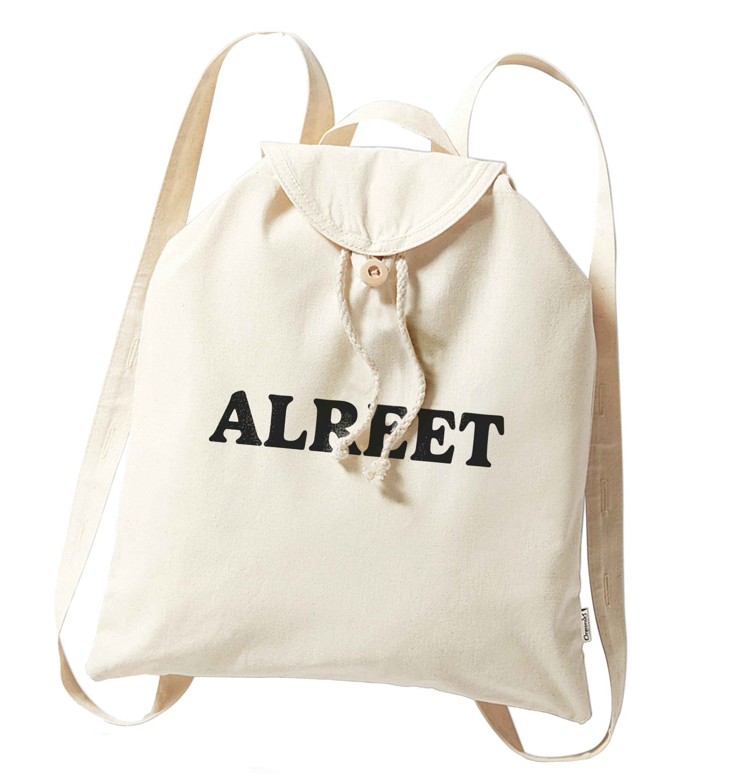 Alreet organic cotton backpack tote with wooden buttons in natural