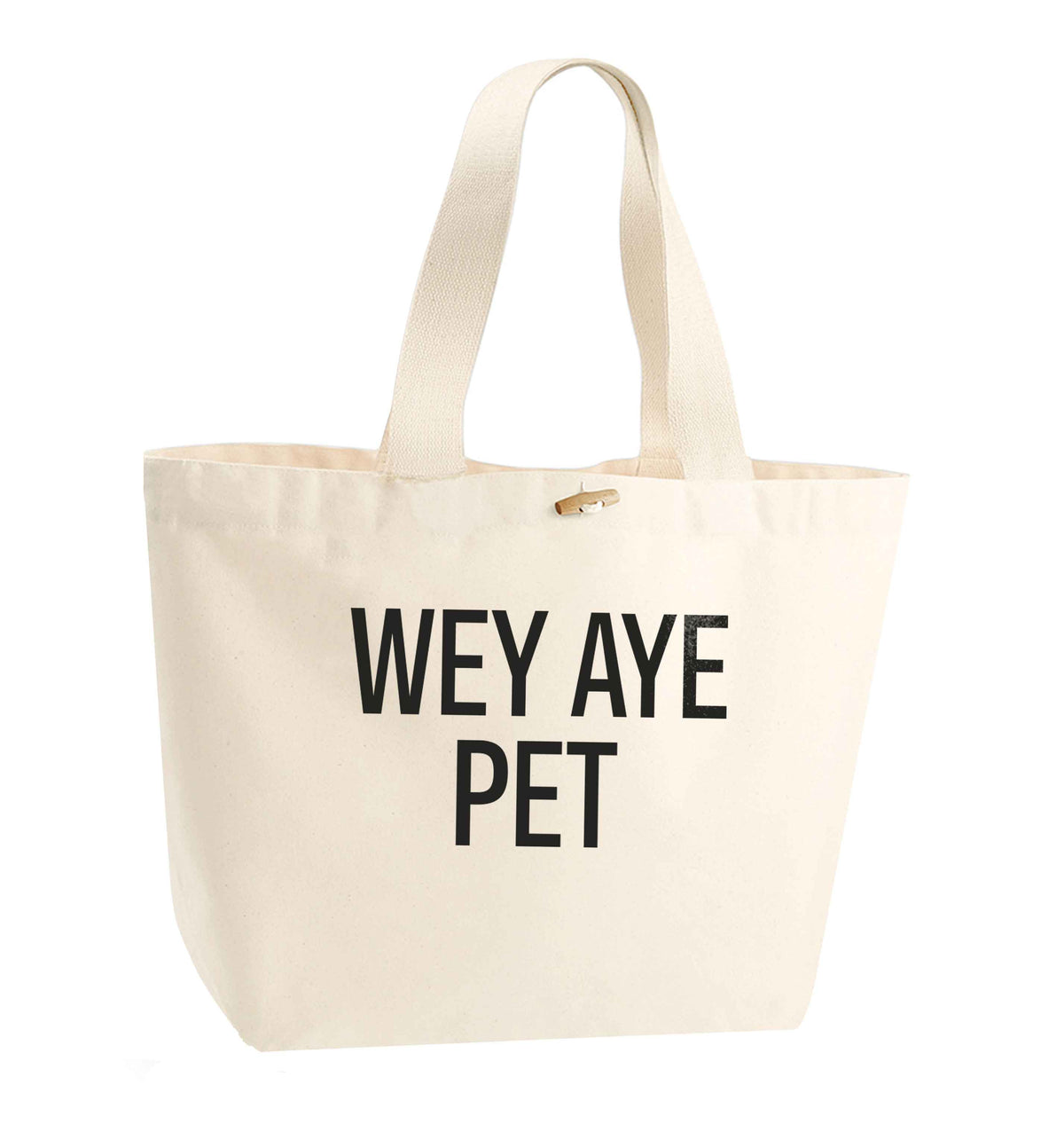 Wey Aye Pet organic cotton premium tote bag with wooden toggle in natural