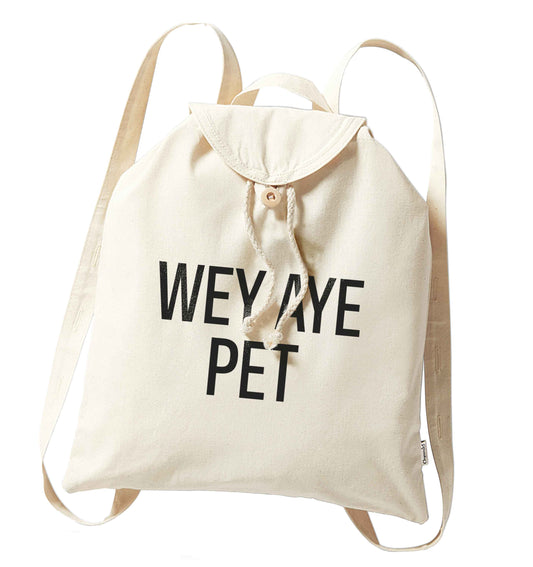 Wey Aye Pet organic cotton backpack tote with wooden buttons in natural