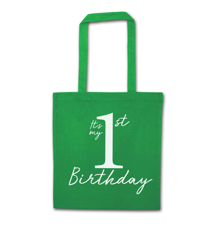 It's my first birthday green tote bag
