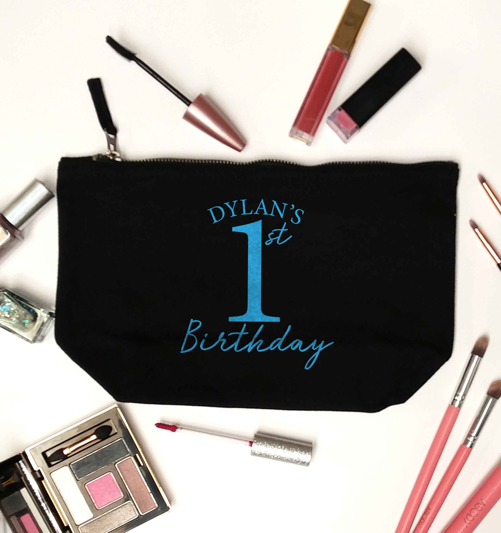 Personalised first birthday - any name or age! black makeup bag