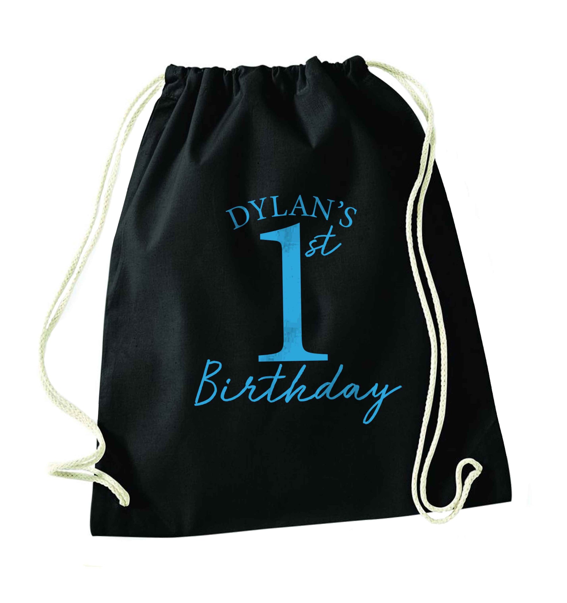 Personalised first birthday - any name or age! black drawstring bag