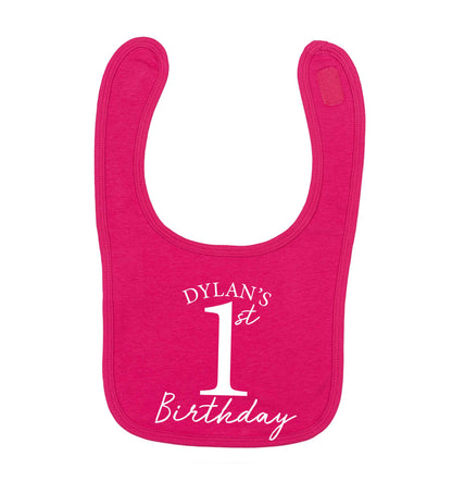 Personalised first birthday - any name or age! dark pink baby bib