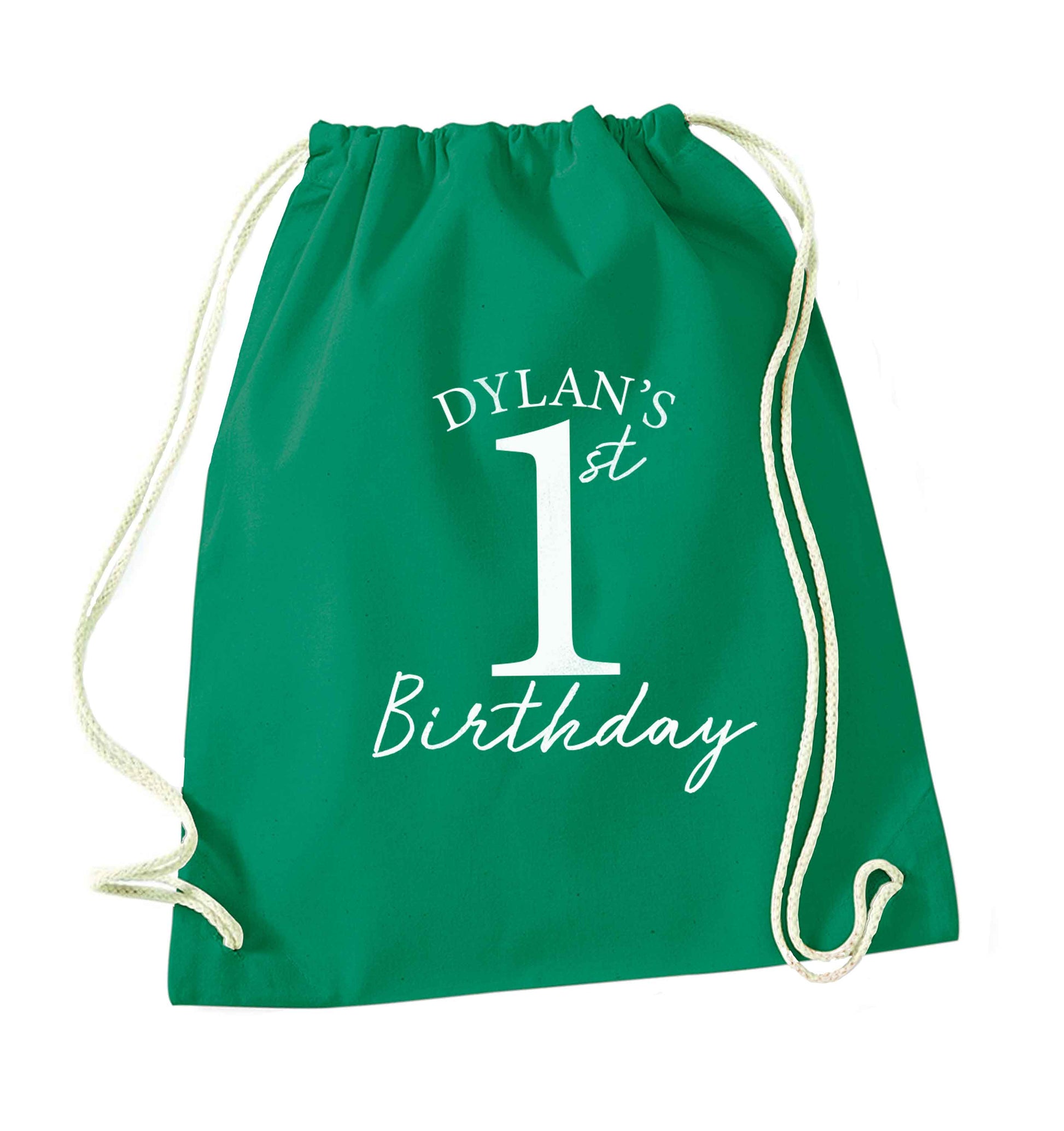 Personalised first birthday - any name or age! green drawstring bag