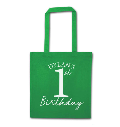 Personalised first birthday - any name or age! green tote bag