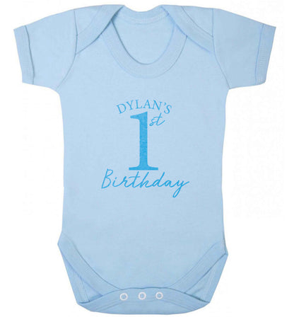 Personalised first birthday - any name or age! baby vest pale blue 18-24 months