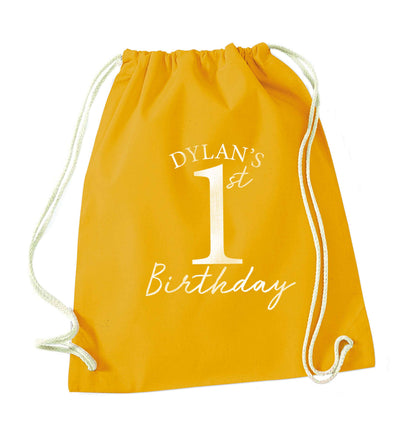 Personalised first birthday - any name or age! mustard drawstring bag