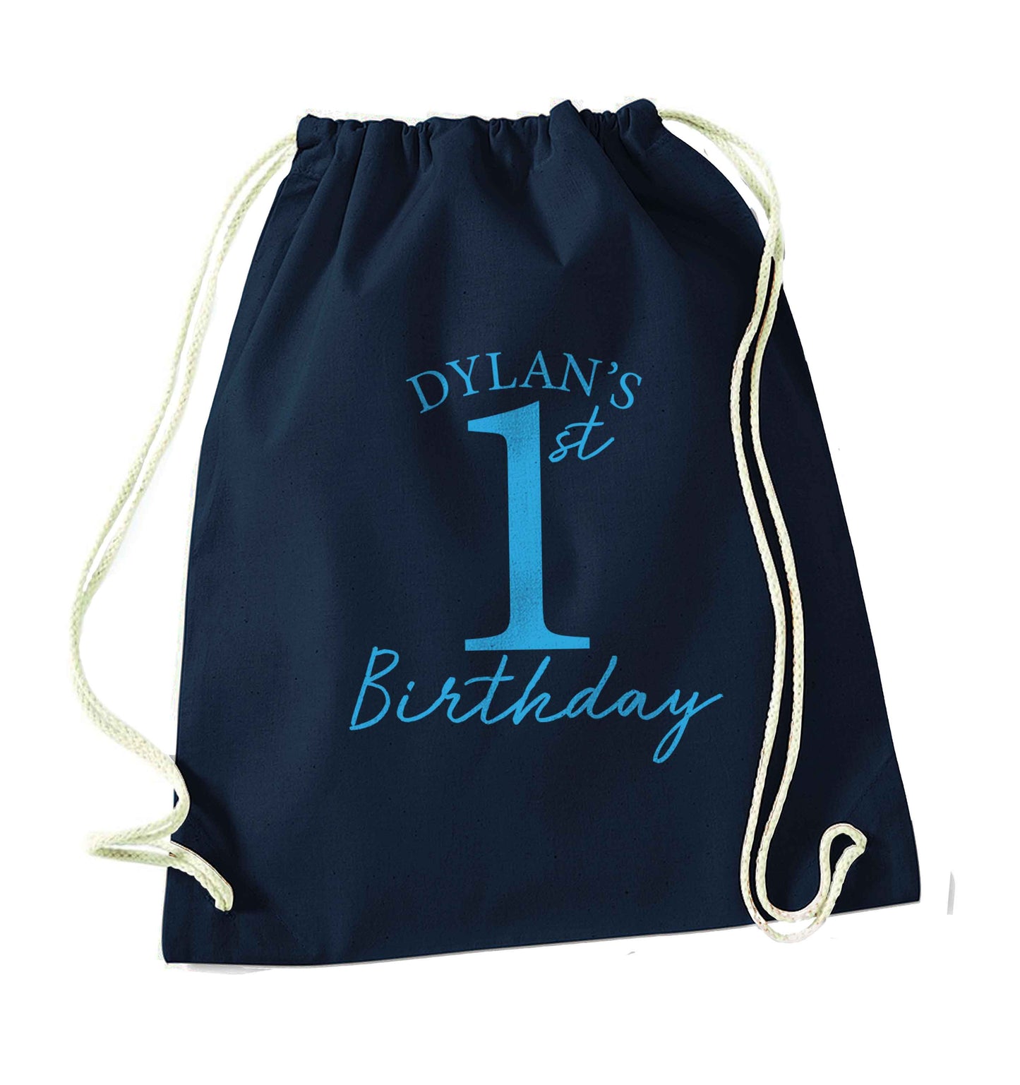 Personalised first birthday - any name or age! navy drawstring bag