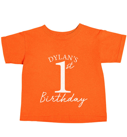 Personalised first birthday - any name or age! orange baby toddler Tshirt 2 Years