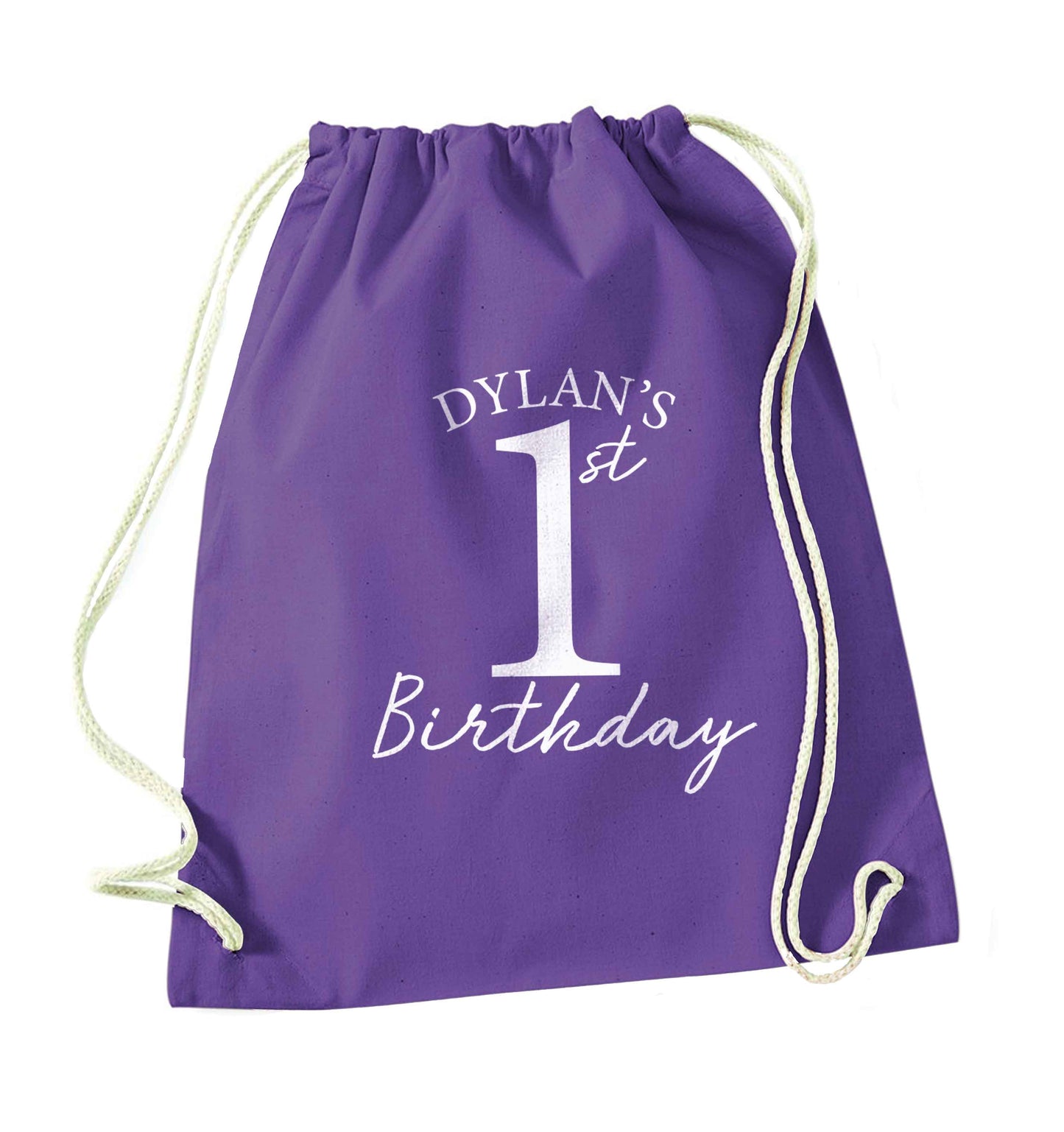 Personalised first birthday - any name or age! purple drawstring bag