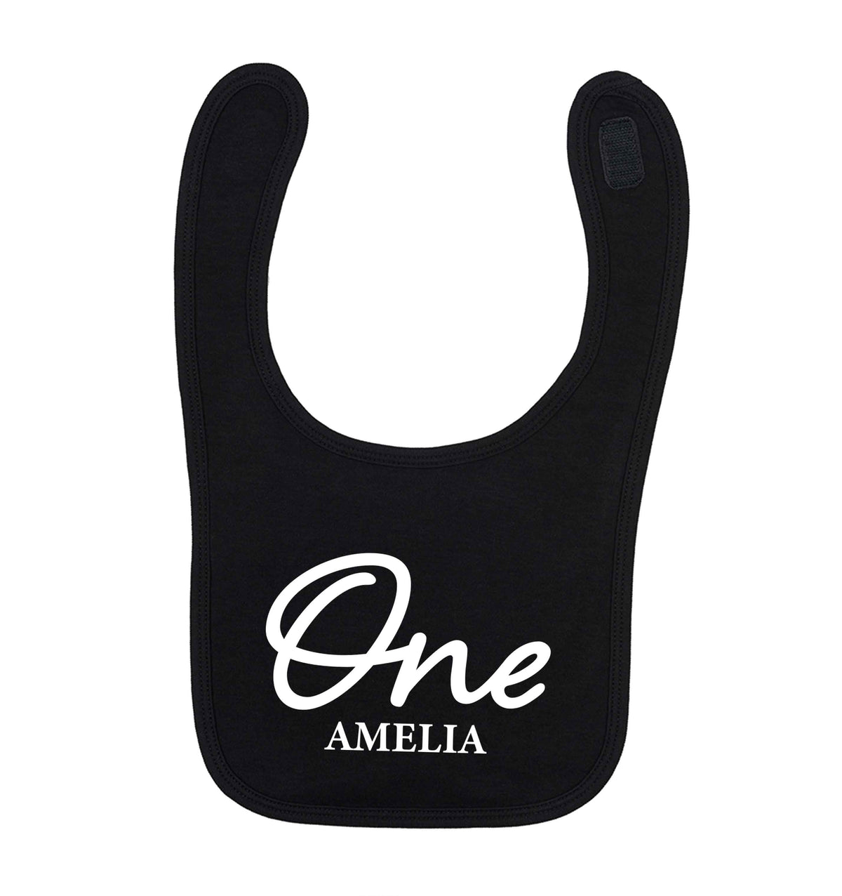 Personalised age and name black baby bib