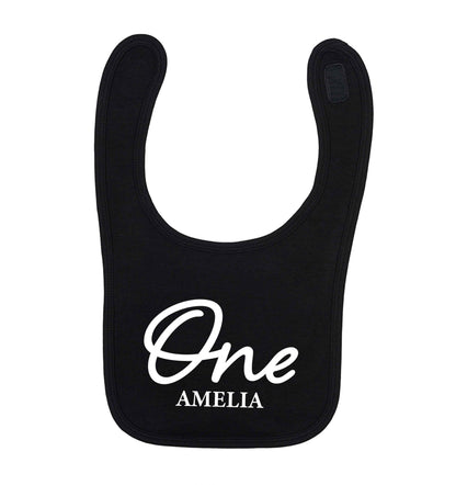 Personalised age and name black baby bib