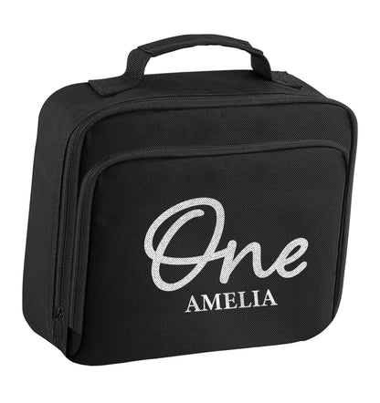 Personalised age and name insulated black lunch bag cooler
