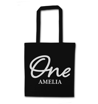 Personalised age and name black tote bag
